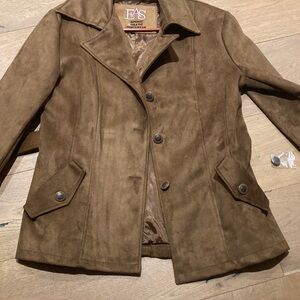 Italian brown suede leather belted jacket